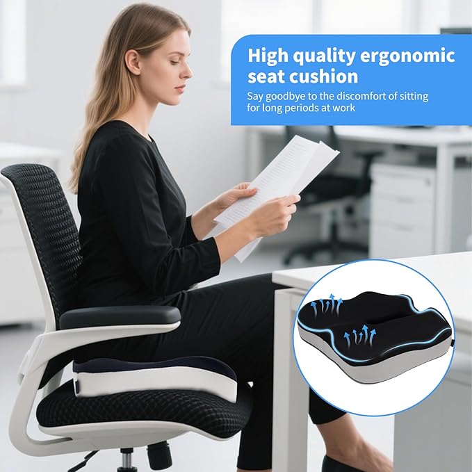 CXC Premium Seat Cushion: Orthopedic Memory Foam for Long Sitting - Tailbone Pain Relief | Extra Large Cooling Gel Chair Cushion for Office, Car, Wheelchair, Gaming | Desk Chair Comfort Ergonomic Pad