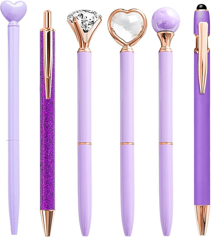 Personalized Pens for Women, 6 Pcs Purple Pens Ballpoint Pen Bulk, 1.0mm Medium Point Black Ink Pen for Journaling, Office and School Supplies Gifts for Nurse Teacher (Purple)