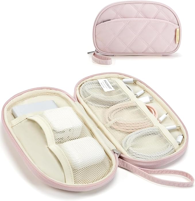 BAGSMART Cord Organizer Travel Cable Bag, Compact Tech Electronic Organizer Travel Case, Essentials for Charger, Cable, Phone, Flash drive - Pink