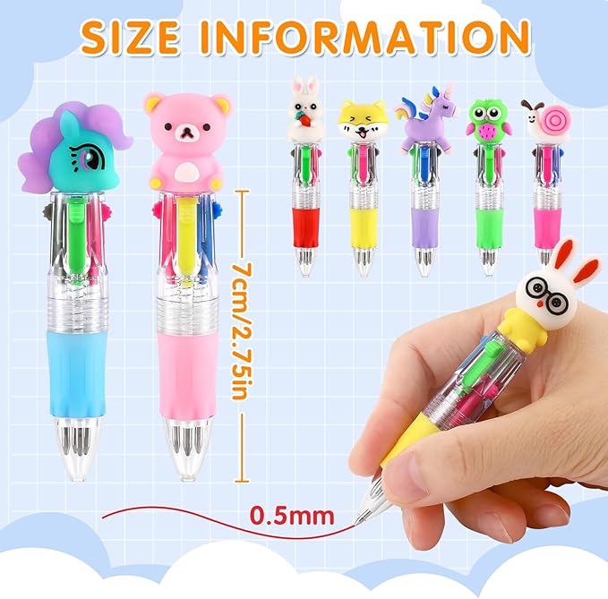 arscniek 60Pcs Multicolor Pen in One, 4-in-1 0.5mm Fine Point Cute Pens, Fun Kawaii Ballpoint Pen for Children's Party Favors, Classroom Prizes, Teacher School Supplies, Bulk Gifts for Students