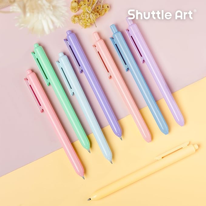 Shuttle Art Colored Retractable Gel Pens, 8 Pastel Ink Colors, Cute Pens 0.7mm Fine Point Quick Drying for Black Paper Writing Drawing Journaling Note Taking School Office Home