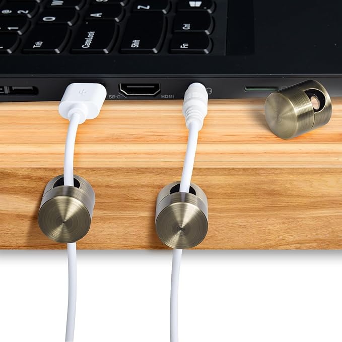 5 Sets Charger Holders for Cords, Antique Copper Color Adjustable Cable Anchor Holders, Adhesive Metal Cord Clips, Cable Management Wire Organizers for Desk, Office, Nightstand