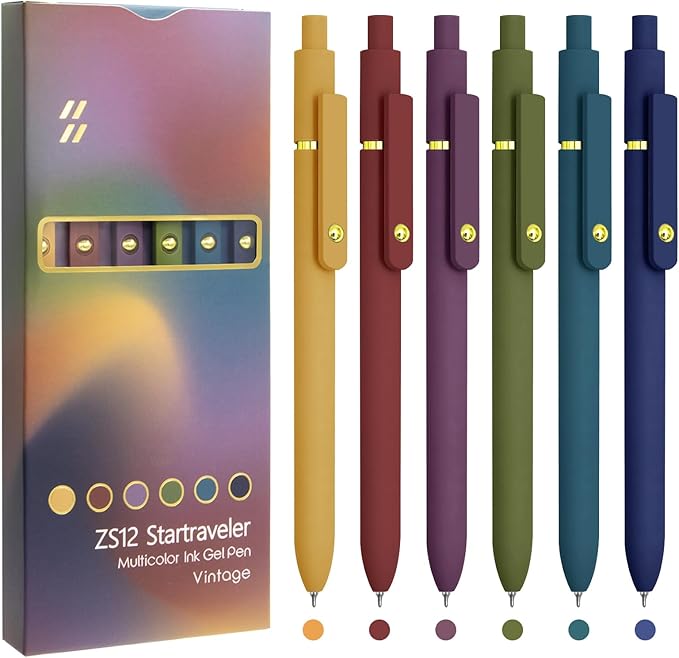 Colorful Pens, 6 Pcs Colored Pens Fine Point Smooth Writing Pen, 0.5mm Colored Ink Gel Pen for Journaling Note Taking Writing, Office School Supplies Gifts for Women (6 Pcs Gold Vintage)