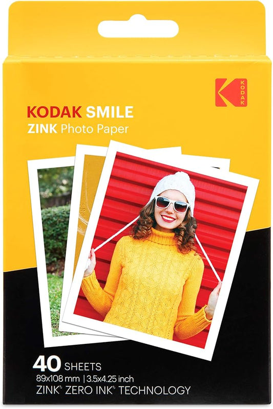 Kodak 3.5x4.25 inch Premium Zink Print Photo Paper (40 Sheets) Compatible with Kodak Smile Classic Instant Camera