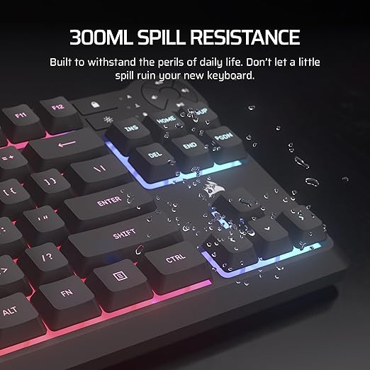 Corsair K55 CORE TKL RGB Gaming Keyboard – Tenkeyless, 8-Zone RGB, Quiet Membrane Keys, Spill Resistant, Media Keys, 1000Hz Polling – NA Layout – Black