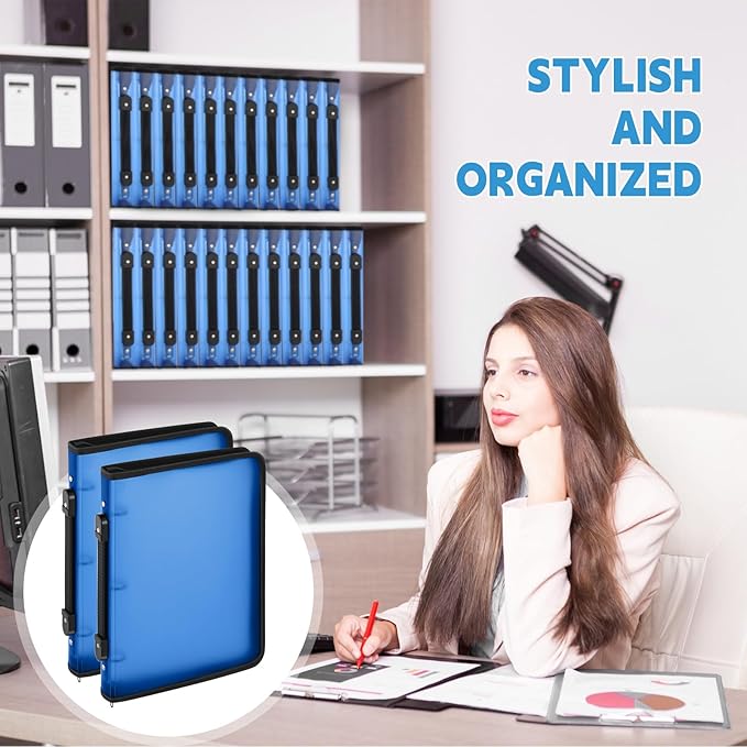 Teling 4 Pcs Plastic Zipper Binders with 3 Ring Zipper Binder, Refillable File Organizer Planner for Projects, Assignments, Memos, School Work (1 Inch,Blue)