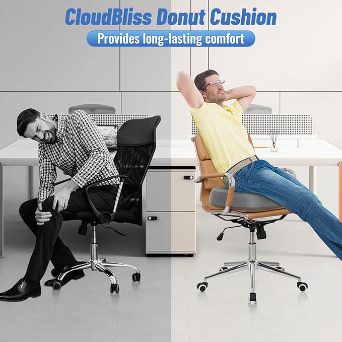 CloudBliss Donut Pillow Seat Cushion Chair Pad for Tailbone Pain Relief and Hemorrhoids, Memory Foam Seat Chair Cushion for Men and Women for Home & Office, (Light Grey)