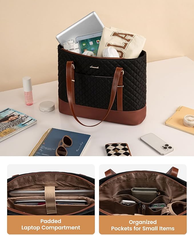 LOVEVOOK Laptop Bag for Women, 15.6 Inch Work Tote Computer Bag With Large Cup Holder, Lightweight Large Laptop Briefcase for Travel, Bussiness, Teacher