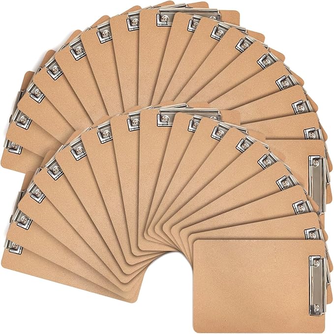 Mini Clipboards, 32 Pack 6" x 9" Small Clipboards Bulk, Wooden Memo Mini Clip Boards with Low Profile Clip, Hanging Loop for Office Home Classroom Supplies