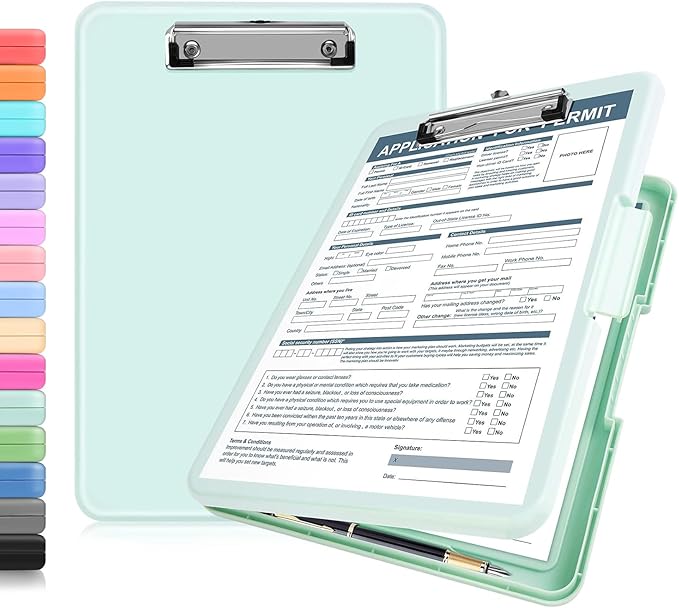 ANZNKU Clipboards with Storage, 13x9.6 Heavy Duty Nursing Clipboard Foldable, Plastic Storage Clipboard with Pen Holder, Cute Clip Board Folder for Teacher Nurse Work, School & Office Supplies(Green)