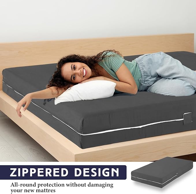 Zippered Mattress Fitted Protector Deep Mattress Encasement Soft Zipper Fitted Sheet Microfiber Bed Sheet Cover for Bed(Dark Gray,Twin,6-8in)