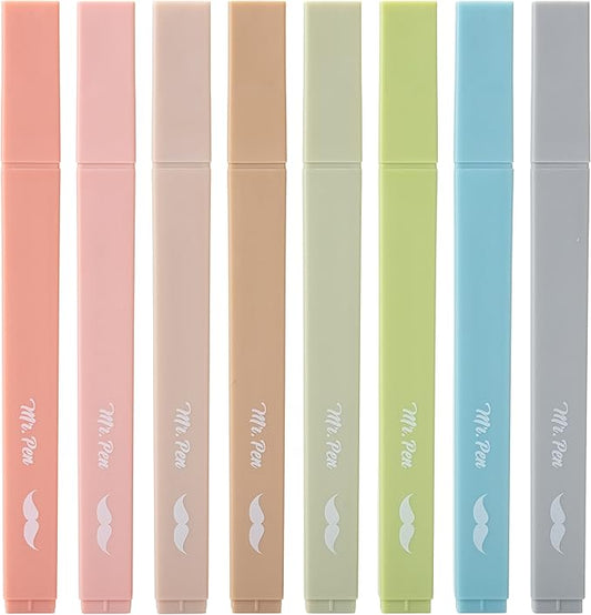 Mr. Pen- Aesthetic Highlighters, 8 pcs, Chisel Tip, Vintage Colors, No Bleed Bible Highlighter Pastel, Highlighters Assorted Colors, Pastel Highlighter Set, Cute Highlighter
