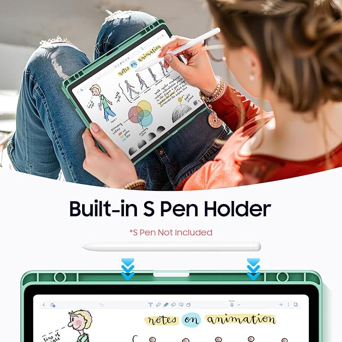 Fintie Hybrid Slim Case for Samsung Galaxy Tab S10 Lite/ S10 FE/ S9 FE 10.9 Inch/Tab S9 11 Inch with S Pen Holder, Shockproof Cover with Clear Transparent Back Shell, Auto Wake/Sleep, Green