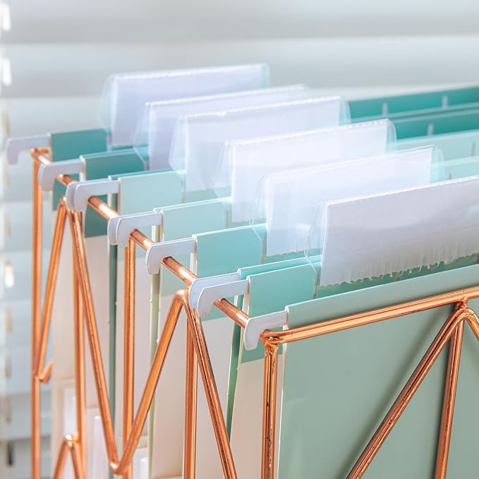 Y YOMA Letter Size - 6 Pack Extra Capacity Hanging File Folders Accordion Decorative Reinforced File Folder Cute Colored Expandable Folder for Office Home with 1/5-Cut Adjustable Tabs, Teal Blue