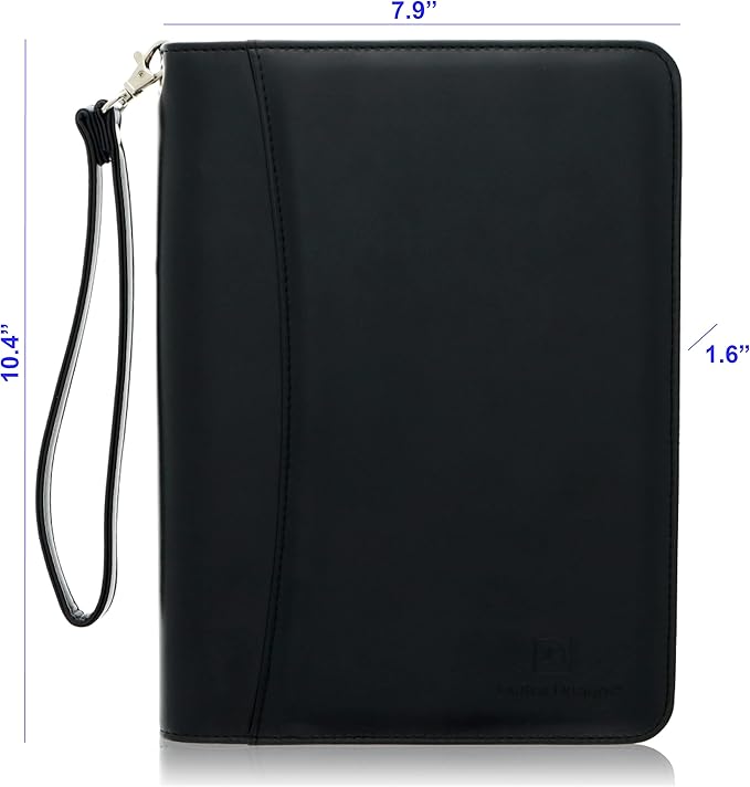 Customized Black Zippered Portfolio Binder with Junior Legal 5x8 Notepad - Engraved PU Leather Business Padfolio Organizer Folder with 8" Tablet Sleeve & Gift Box by Lautus Designs