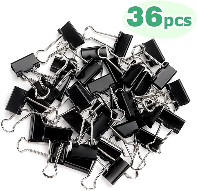 ZZTX Black Binder Clips Paper Clamps Clips Small Size, 0.75 Inches, 36 Pack