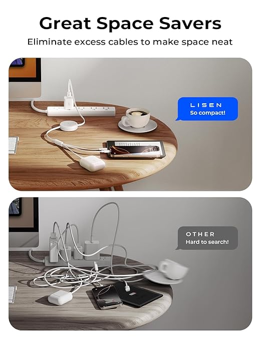 LISEN Multi Charging Cable, 3 in 1 Charging Cable, Retractable Car Charger with Type C/L/Micro USB Ports for iPhone 16 15 14 Pro Max/Samsung Galaxy S25/PS/Kindle, Multi Chargers for All Devices, White