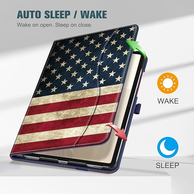 Fintie Case for Samsung Galaxy Tab S10 Lite/ S10 FE/ S9 FE 5G 10.9 Inch/Tab S9 11 Inch with S Pen Holder, Multi-Angle Viewing Protective Cover with Pocket, Auto Sleep/Wake, US Flag