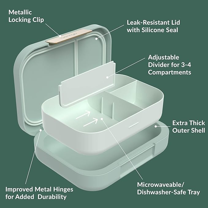 Bentgo Modern - Adult & Teen Bento Lunch Box; 3-4 Compartments, Leak-Resistant, 5.5 Cup Capacity/44 fl oz, Improved Locking Clips, Reusable, BPA-Free, Dishwasher/Microwave Safe Tray (Mint Green)