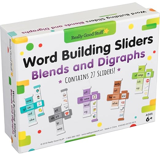 Really Good Stuff Word Building Sliders - Blends and Digraphs - Set of 27 l Phonics l ELA Learning Essentials l Gr 1-2