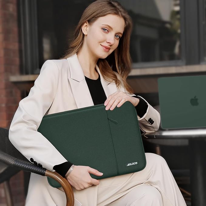 MOSISO Laptop Case 16 inch, 15-15.6 inch Laptop Sleeve Compatible with MacBook Pro 16 M4 M3 M2 M1, HP Acer Dell Lenovo ASUS Notebook, Polyester Vertical Computer Sleeve Bag with Pocket, Midnight Green
