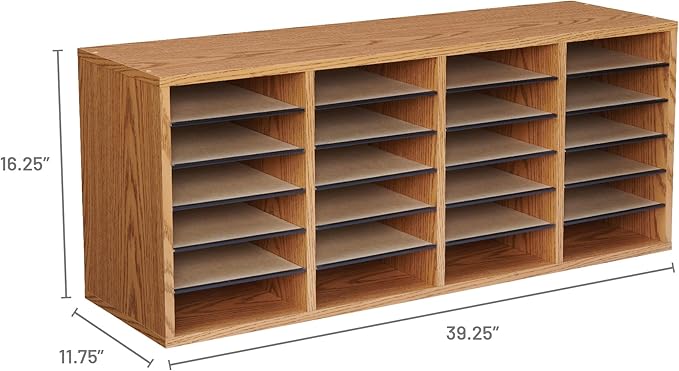 Safco Literature Organizer, 24 Compartments, Office and Classroom Mailbox with Adjustable Shelves, Wood Paper and Mail Sorter, Medium Oak