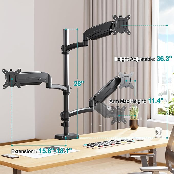 MOUNT PRO Triple Monitor Mount for Max 32" Computer Screen, Adjustable 3 Monitor Desk Mount, up to 19.8lbs Each, Three Display Arm with Tilt Swivel Rotation, VESA Mount 75x75/100x100mm