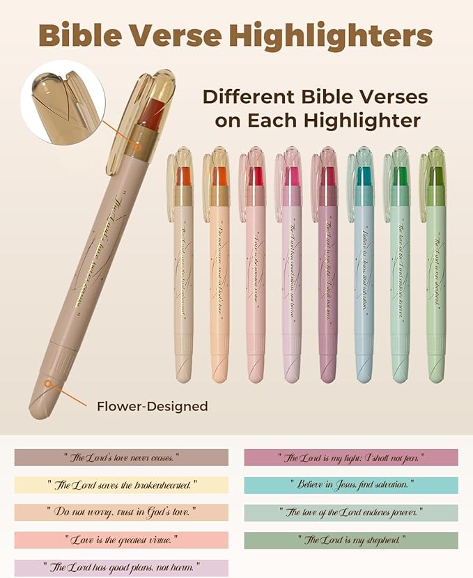 WEMATE Bible Highlighters No Bleed, 9PCS Assorted Colors Gel Highlighters Set, Cute Bible Study Supplies for Scripture Marking, Color Coding & Book Highlighting