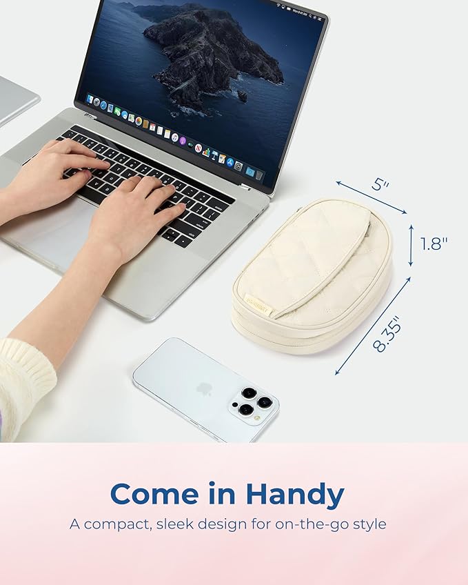 BAGSMART Travel Cord Organizer Electronics Case, Double Layers Puffer Cable Organizer Bag Travel Essentials for Women, Tech Organizer Case for Charger, Phone, Flash Drive - Beige
