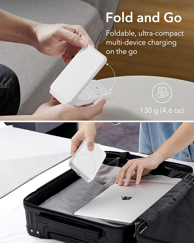 ESR 3 in 1 Charger for Magsafe, Travel Charger Stand for Magsafe, Made for Apple Watch Certified, Foldable Charging Station Compatible with iPhone 17/16/15/14/13/12, AirPods Pro, White