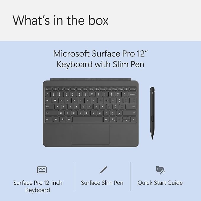 Microsoft Surface Pro Keyboard and Slim Pen 2 Bundle for Surface Pro 12" Device, Alcantara Material, Slate
