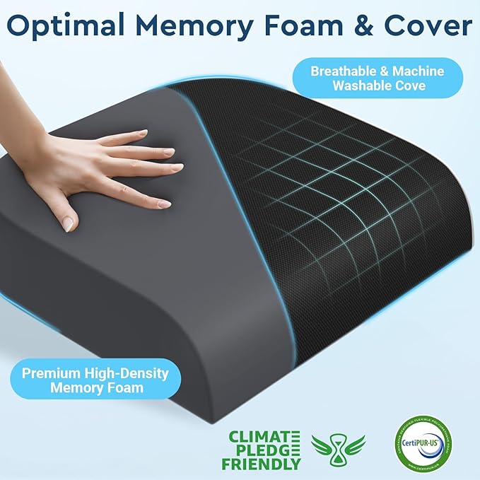 Seat Cushion, Memory Foam Office Chair Cushions for Long Sitting Hours, Chair Pad for Sciatica, Coccyx, Tailbone, Hip Pain & Pressure Relief, Office, Home, Car Seats, Airplane, Black/Large