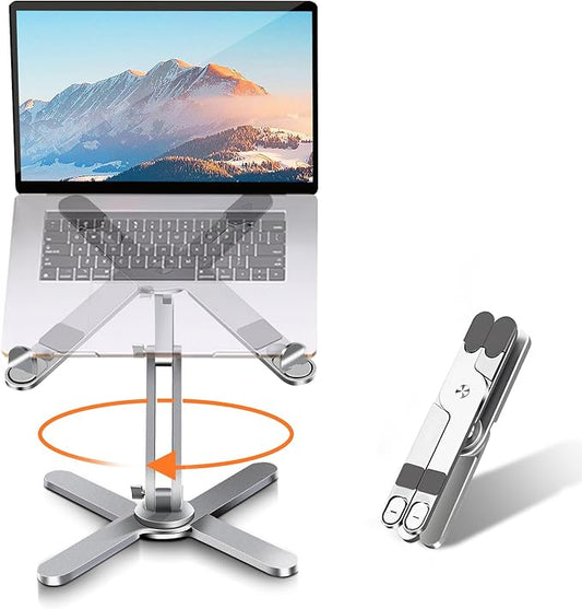 Laptop Stand with 360 Rotating Base, Computer Notebook Laptop Riser Metal Holder for Desk Collaborative Work, Fully Foldable for Easy Storage, Fits All MacBook, Laptops up to 16 inches