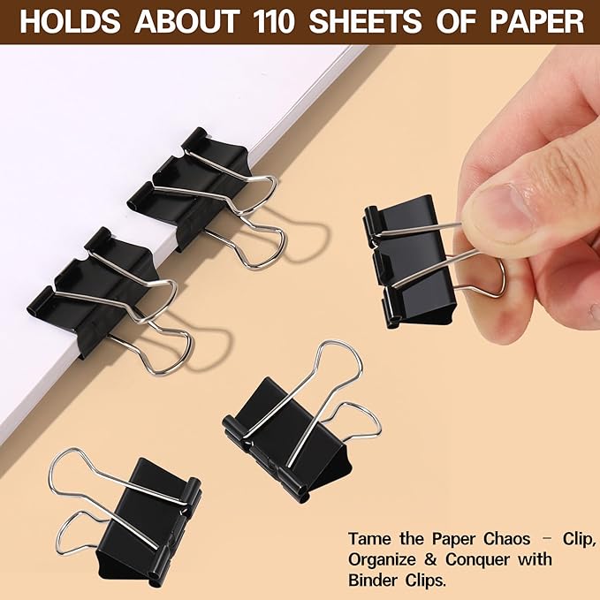 Binder Clips,Qimailer Medium Clips,48 Pcs,1.25 Inch,Black Metal Binder Clips and Paper Clips for Office, Home, School