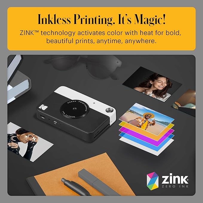 KODAK Printomatic Full-Color Instant Print Digital Camera - Colorful Photos On Zink 2x3" Sticky-Back Photo Paper - 5MP, Portable, Creative Fun Gift for Birthday, Christmas, Holiday - Black