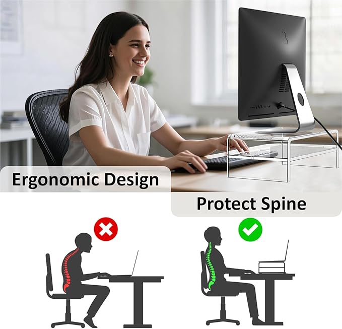 Acrylic Monitor Stand Riser, 2 Tier Clear Computer Monitor Stand for Home Office Business, PC Desk Stand Monitor Riser for Keyboard Storage, Laptop, Printer and TV Screen -12x7.2x5.12 inches