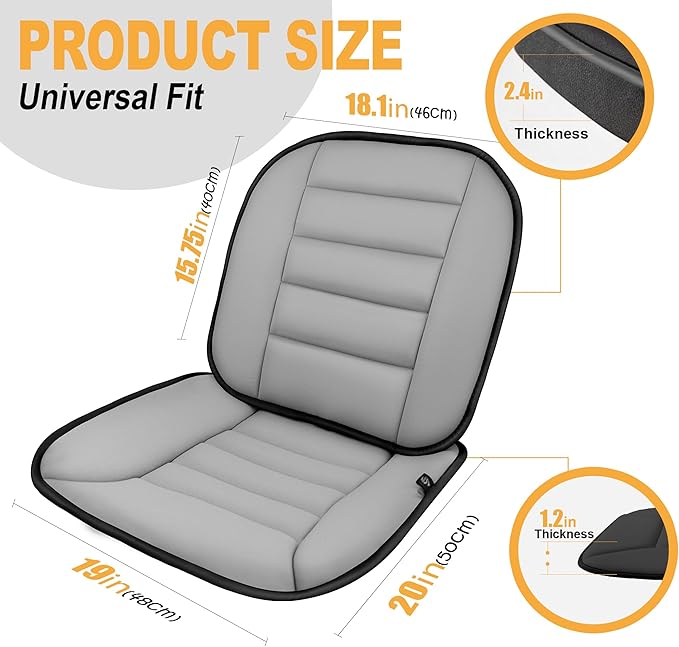 kingphenix Car Seat Cushion with Lumbar Support Pillow: Enhanced Comfort Memory Foam Design for Pain Relief, Ideal for Drivers and Office Use - Ergonomic Lumbar Comfort for Long Sitting - Gray