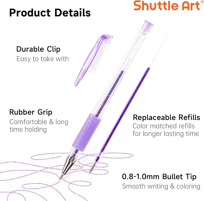 Shuttle Art Gel Pens, 60 Pack Gel Pen Set 30 Colored Gel Pen with 30 Refills for Adults Coloring Books Drawing Doodling Crafts Scrapbooking Journaling