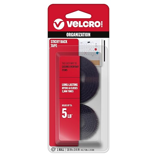 VELCRO Brand - Sticky Back Hook and Loop Fasteners – Peel and Stick Permanent Adhesive Tape Keeps Classrooms, Home, and Offices Organized – Cut-to-Length Roll | 18in x 3/4in Tape | Black