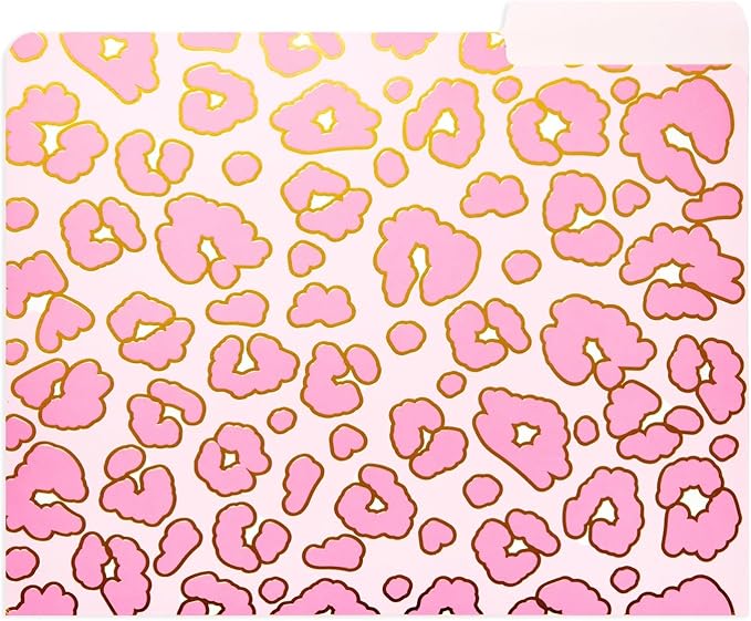 Paper Junkie Decorative File Folders - Stylish Organization & Pink File Folders - Gold Foil Leopard Prints & Office Accessories - Durable Cardstock & Office Supplies - 9.5 x 11.5 in - Pack of 12