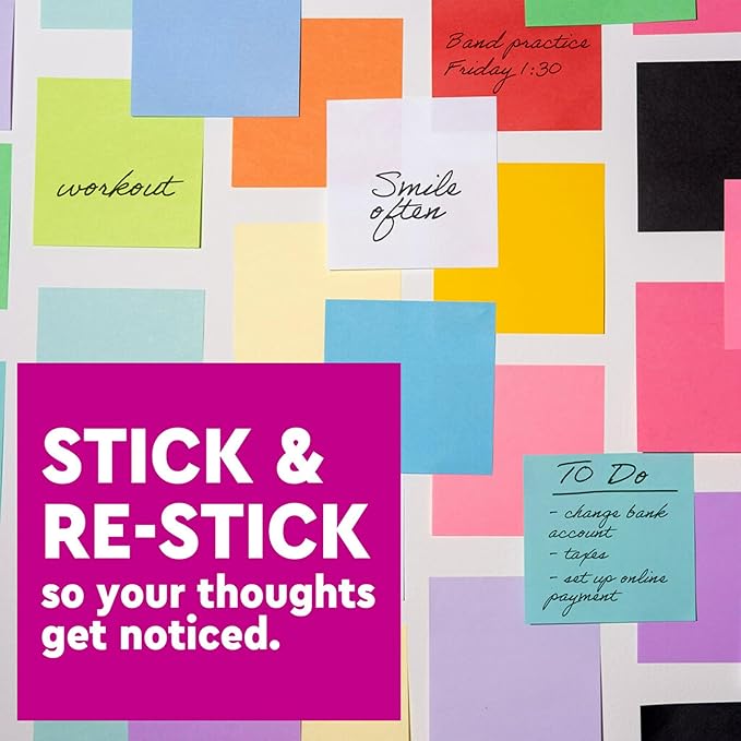 Post-it Super Sticky Notes, 5 Sticky Note Pads, 3 x 3 in., Ideal for Organization in Your Dorm, Home or Office, Single Color Packs Collection, Candy Apple Red