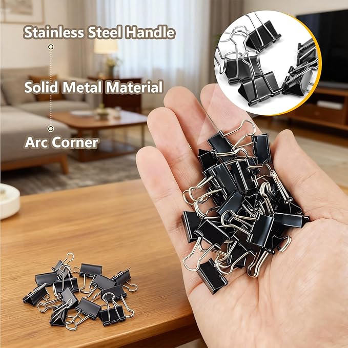 180 Pcs Small Binder Clips Black, 0.59 in/15mm Mini Binder Paper Clips, Paper Clamps for Office Supplies, Home, School,Business Document Organizing