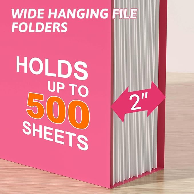 Extra Capacity Plastic Hanging File Folder Letter Size,12 Pack Reinforced Hang Folders with Heavy Duty 2 Inch Expansion,Pink Hanging File Folder Designed for Bulky Files