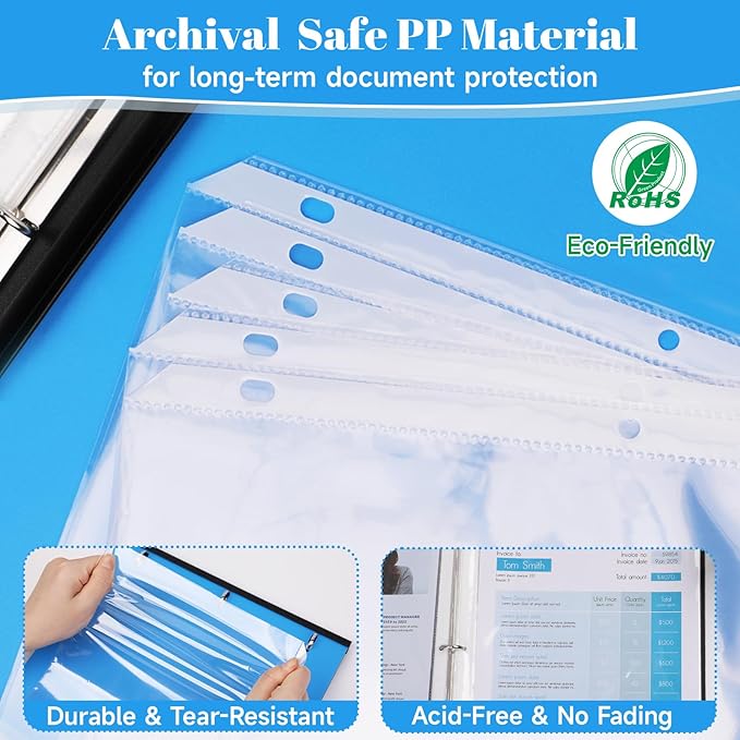 200 Pack Sheet Protectors for 3 Ring Binder - Clear Page Protectors & Plastic Sleeves for Paper 8.5x11 Inch, Binder Sleeves and Paper Protector Sheet for Document, Letter Size, Top Loading