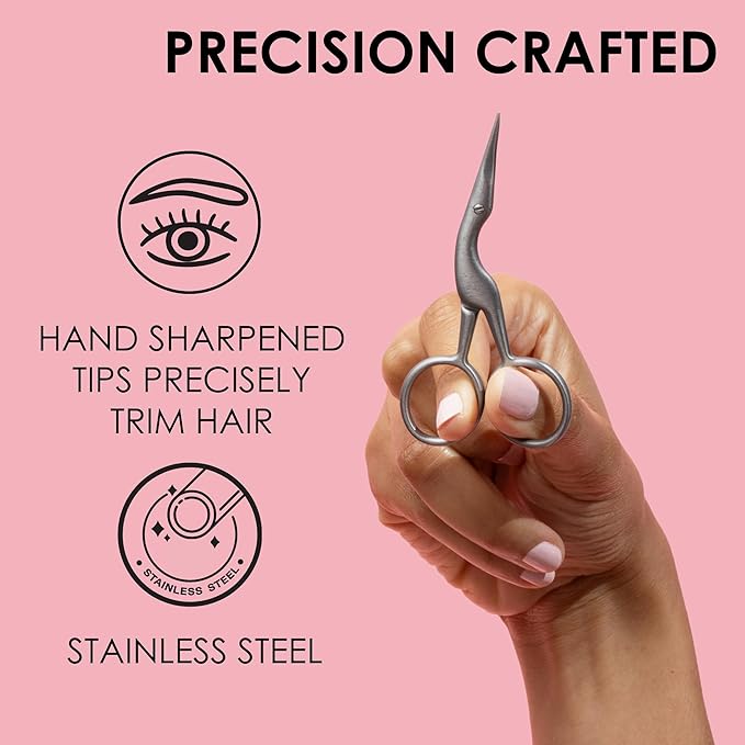 JAPONESQUE Brow Scissors and Spoolie, Stainless Steel Scissors for Brow Grooming and Trimming, Brush Tool for Brow Shaping