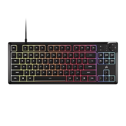 Corsair K55 CORE TKL RGB Gaming Keyboard – Tenkeyless, 8-Zone RGB, Quiet Membrane Keys, Spill Resistant, Media Keys, 1000Hz Polling – NA Layout – Black