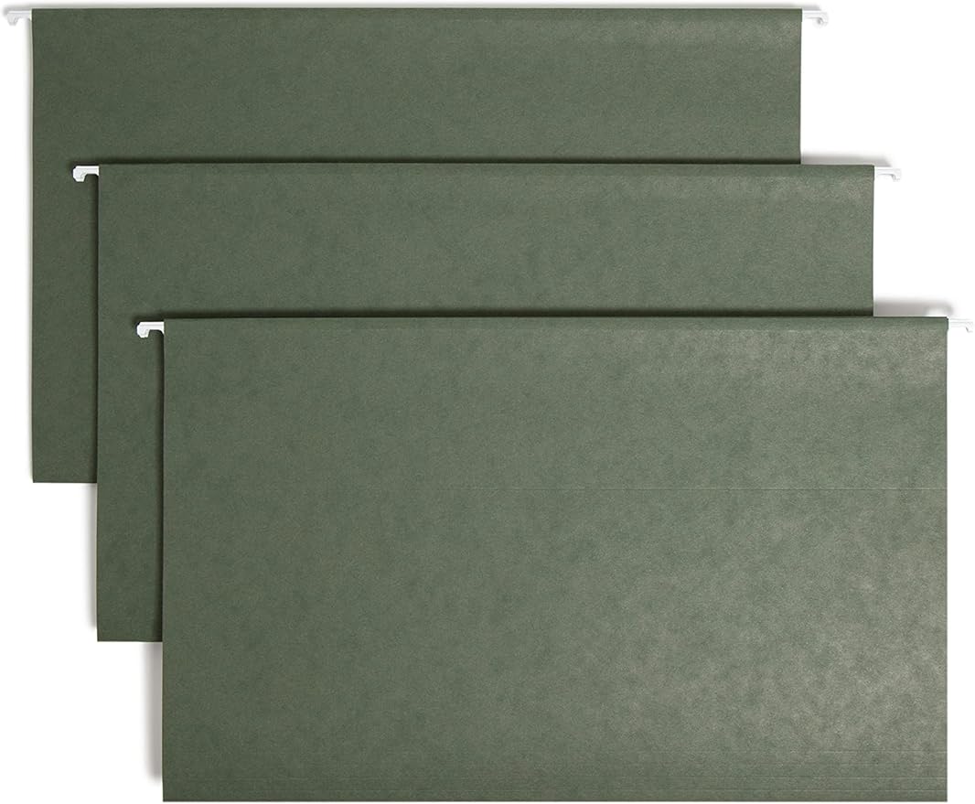 Smead Hanging File Folder with Tab, 1/3-Cut Adjustable Tab, Legal Size, Standard Green, 25 per Box