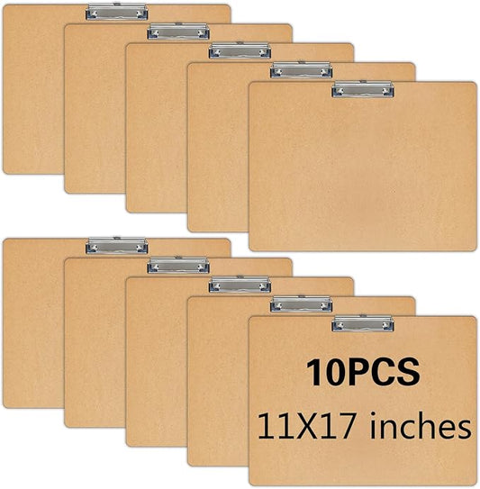 10 PCS Extra Large 11x17 Clipboard, Wood Cleats with Low Profile Clips for Drawing, Sketching, and Art Boards, Horizontal Wood Lapping, Landscape Layout (3Mm Thickness) (10Pack11x17 Clipboard)