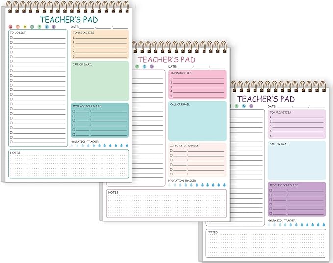 3 Pack Teacher Notepad - A4 Teacher To Do List Notepad, Spiral Checklist Notebook Organizer for Teachers Notes Task Appointment, Teacher Appreciation Gifts, 8'' x 11''