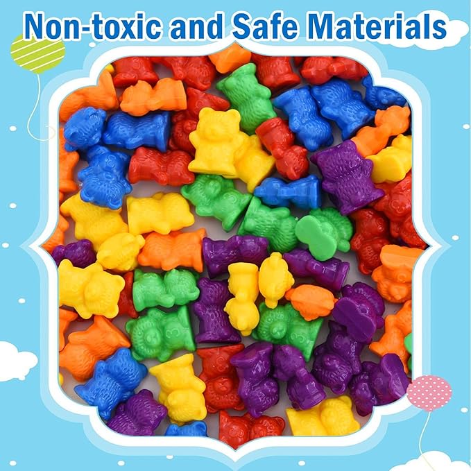 Timoo Colored Counting Bears, 60 PCS Color Sorting Bears (Green & Purple & Blue & Orange & Red & Yellow)